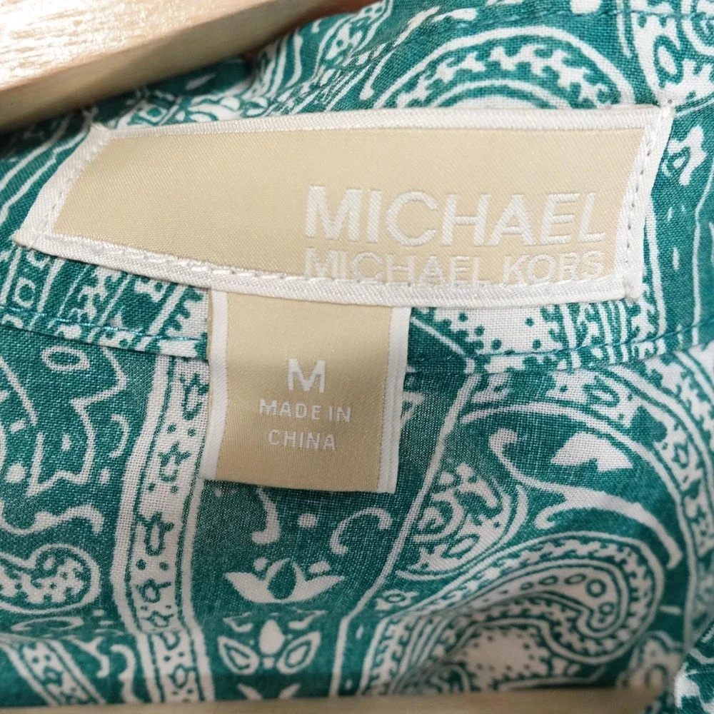 Michael Kors Button-Up Womens M Green Paisley Collared Long Sleeve Shirt